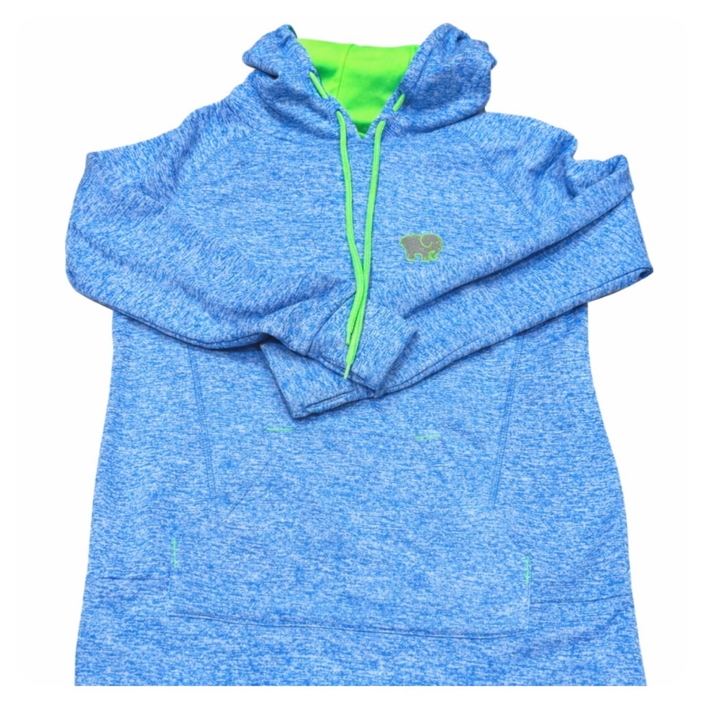 Ivory Ella Blue pullover Hoodie w/ Neon Green lined hood  (Elephant logo) Size M